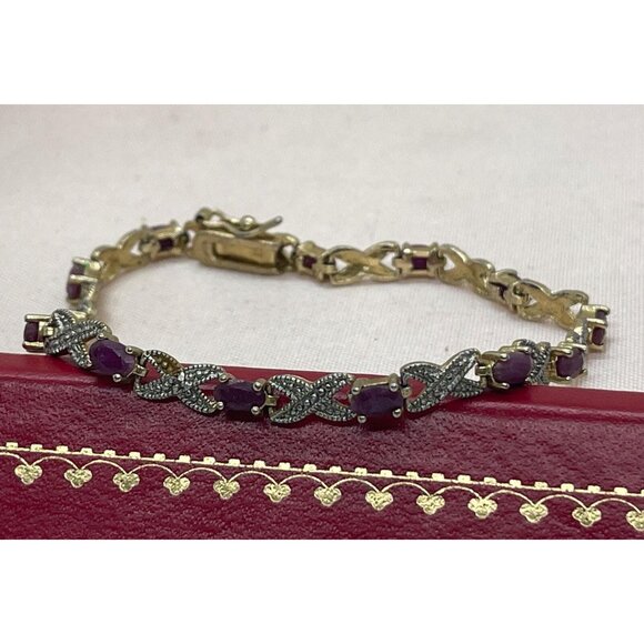 Vintage Sterling Silver Bracelet 925 Ruby Tennis 7” Dbj Victoria Townsend - Picture 6 of 10